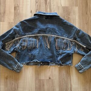Fashion Nova Blue Sparkle Fringe Jean Jacket